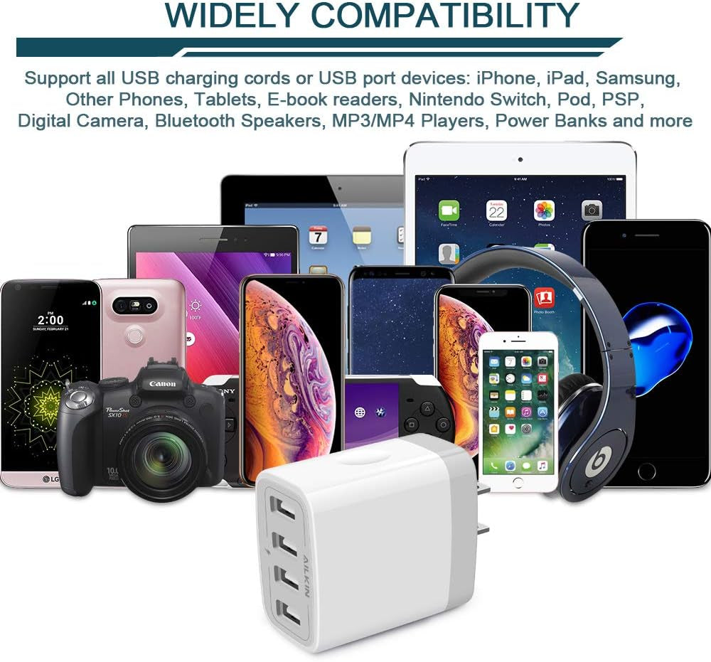 USB Charger Adapter, 2-Pack 4.8A 4-Muti Port Phone Wall Plug Fast Charging Block Box for Iphone 17 16 15 14 13 12 Pro Max 11 SE 10 XR XS, Samsung Galaxy, Moto, LG, Pixel, Power Cube Base Brick