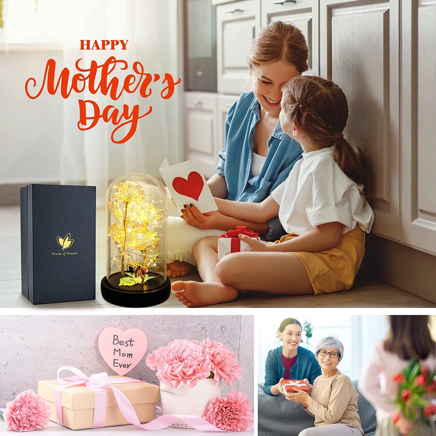 Beauty and the Beast Rose,Birthday Gifts for Women,Colorful Rainbow up Rose in a Glass Dome,Gifts for Mom,Women,Wife'S,Grandma Wife Anniversary,Valentines,Thanksgiving,Christmas,Wedding