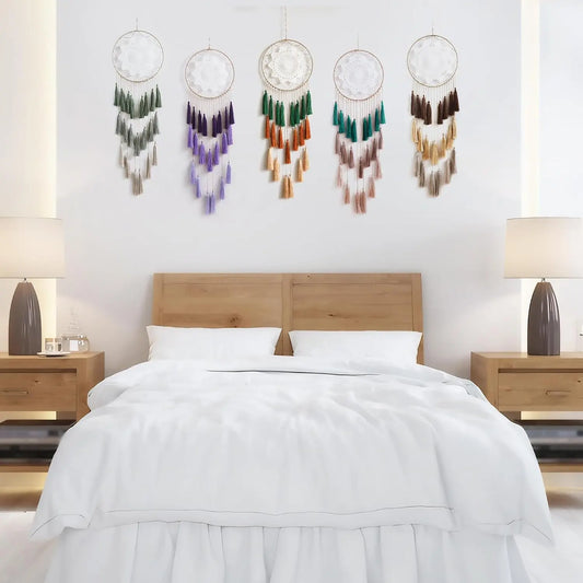 Macrame Dream Catchers for Bedroom - Tassel Wall Hanging Handmade Dreamcatchers Home Decor with Tassel Feather Ornament Craft Blessing Gift (Mix Brown)