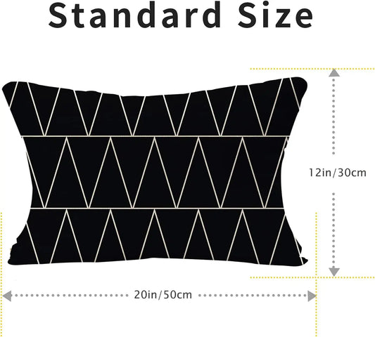 Set of 4 Decorative Geometric 12 X 20 Inches Throw Pillow Covers - Modern Pattern Linen Rectangle Pillow Cushion Case for Sofa Couch Bed Home Outdoor Car (12" X 20", Black)
