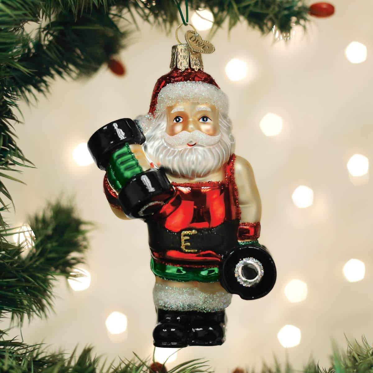 Bodybuilder Santa Glass Blown Ornament for Christmas Tree, Handcrafted Holiday Decoration, Santa Collection