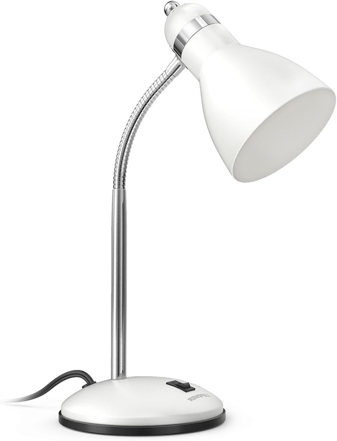 Metal Desk Lamp, Adjustable Goose Neck Table Lamp, Eye-Caring Study Desk Lamps for Bedroom, Study Room and Office (White)