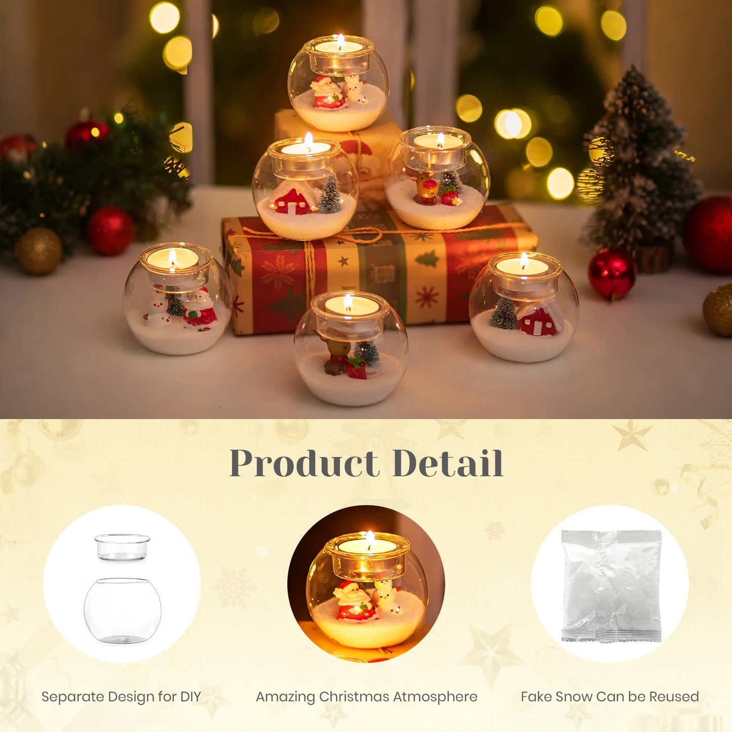 Set of 3 Santa Claus Tealight Candle Holders: Christmas Decor with Red Hat White Beard Festive Tabletop Decorations Holiday Gift