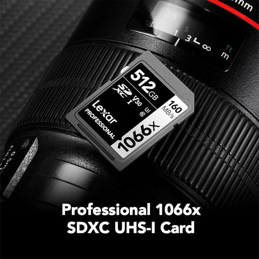 512GB Professional 1066X SD Card, UHS-I, C10, U3, V30, Full HD, 4K, up to 160Mb/S Read SDXC Memory Card, for DSLR & Mirrorless Cameras (LSD1066512G-BNNNU)