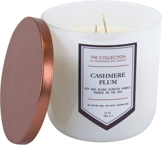 , the Collection, 2-Wick Soy Candle, Cashmere Plum, 12Oz, White with Copper Lid