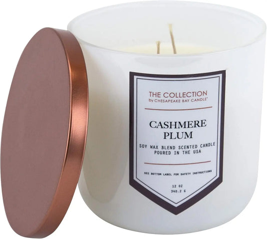 , the Collection, 2-Wick Soy Candle, Cashmere Plum, 12Oz, White with Copper Lid