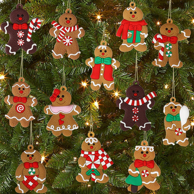 12Pcs Gingerbread Man Ornaments for Christmas Tree Assorted Plastic Gingerbread Figurines Ornaments for Christmas Tree Hanging Decorations