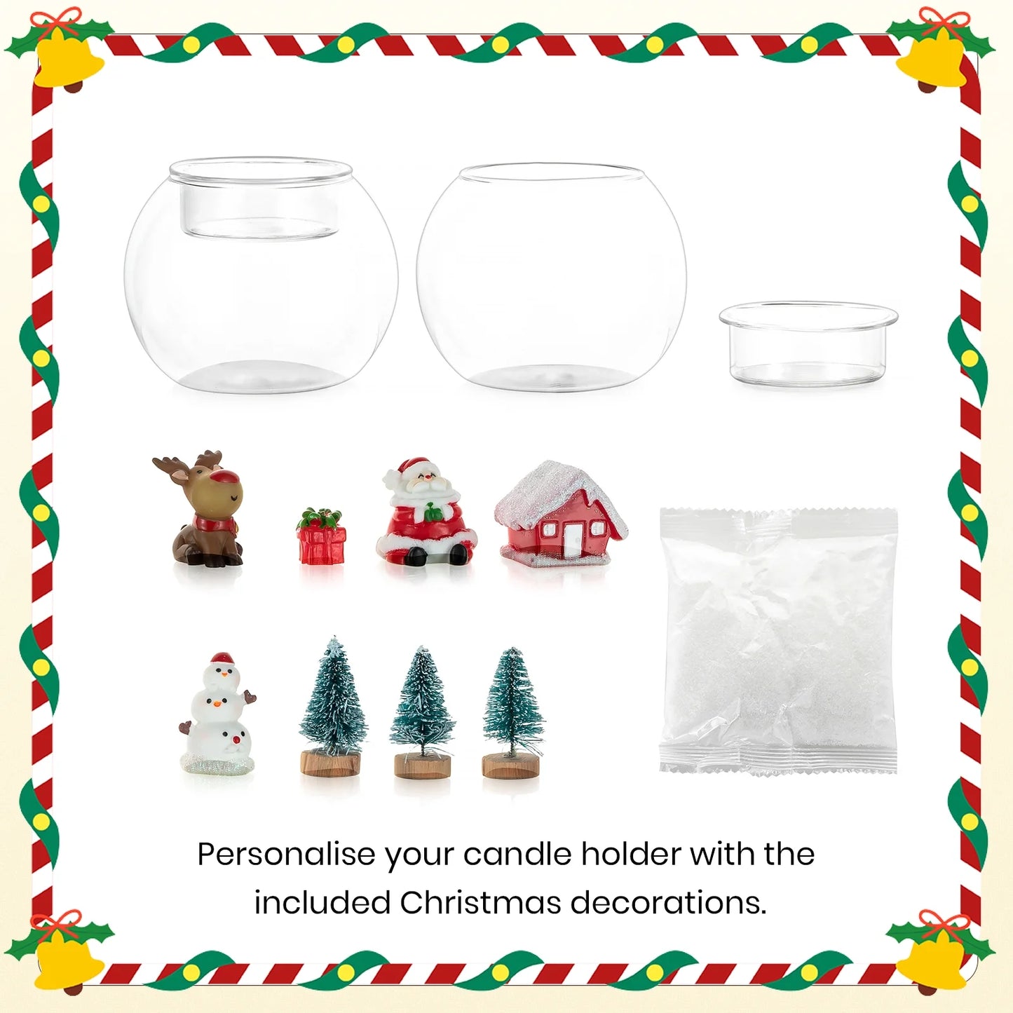 Set of 3 Santa Claus Tealight Candle Holders: Christmas Decor with Red Hat White Beard Festive Tabletop Decorations Holiday Gift