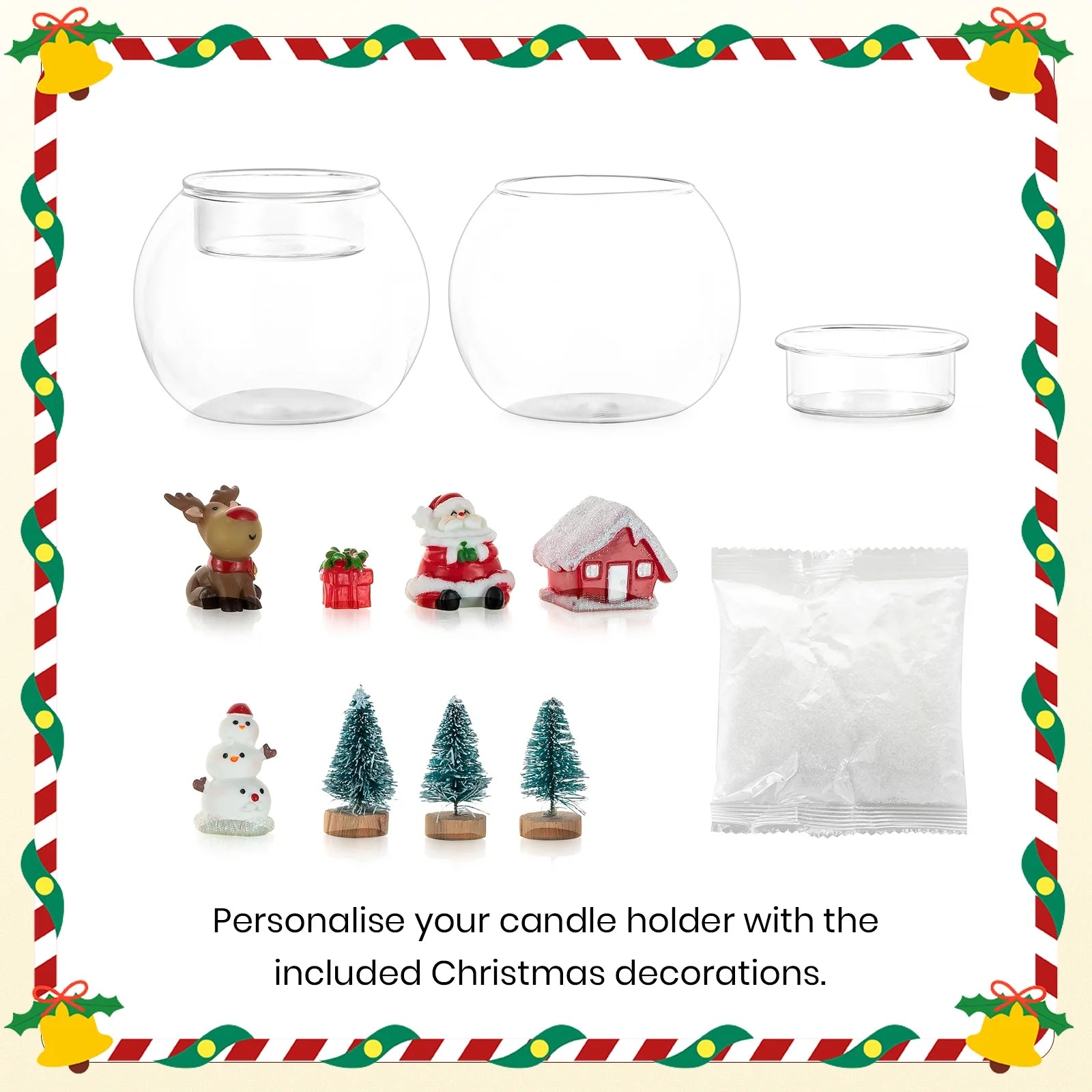 Set of 3 Santa Claus Tealight Candle Holders: Christmas Decor with Red Hat White Beard Festive Tabletop Decorations Holiday Gift