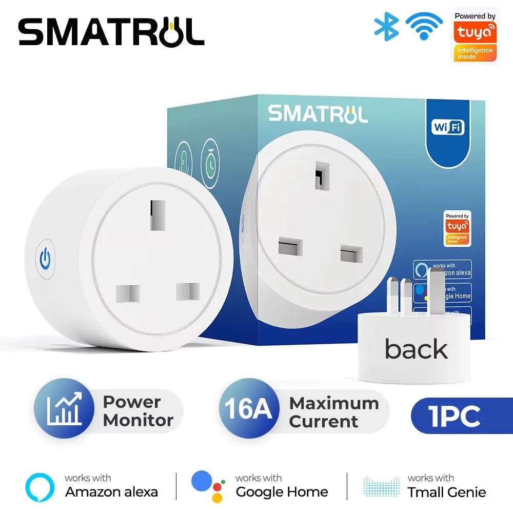 Tuya Wifi Smart Plug Socket UK 16A Adaptor Wireless Remote Control Power Energy Monitor Timer for Alexa Google Home