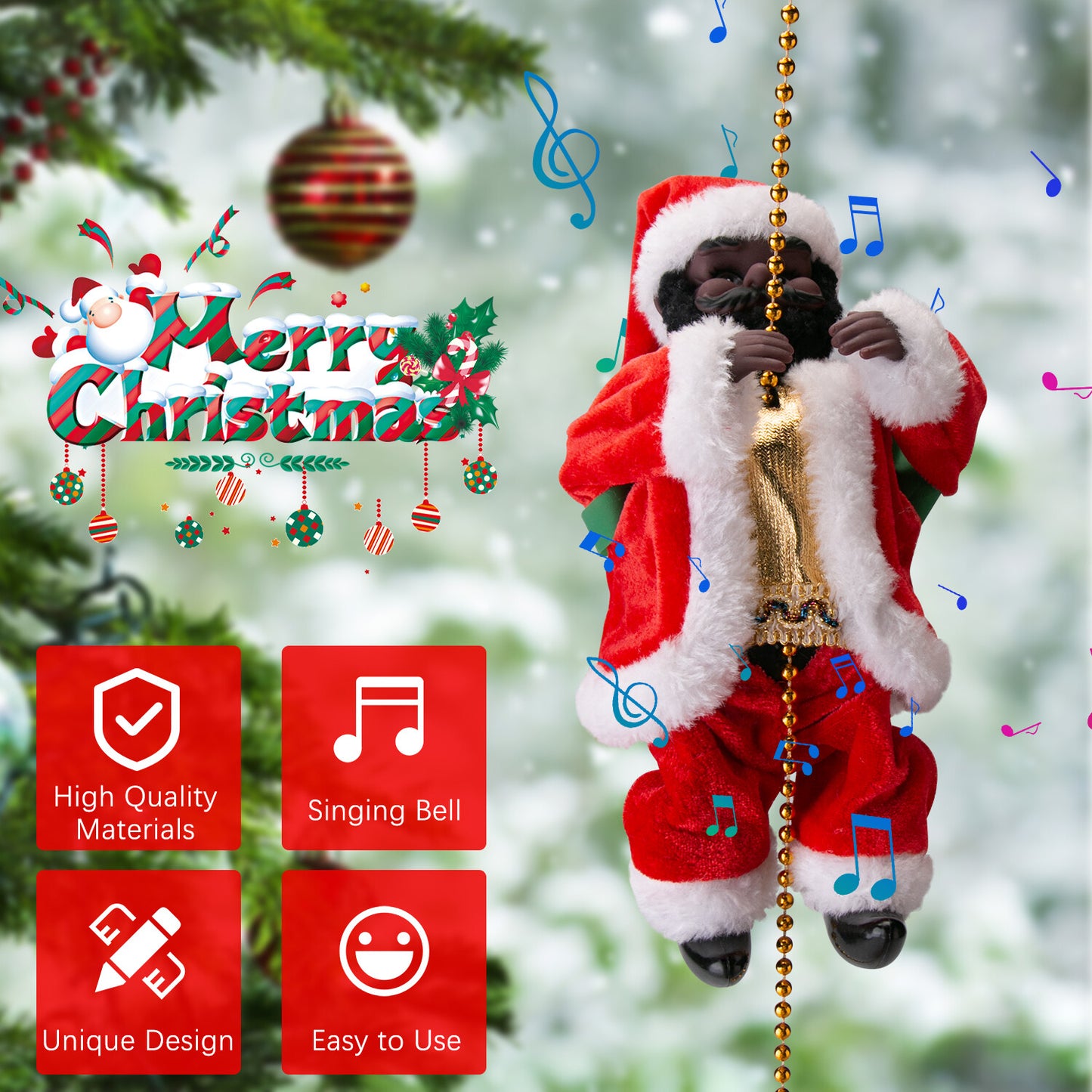 Electric Christmas Santa Claus Climbing Rope Ladder Musical Toy Xmas Gift Decor