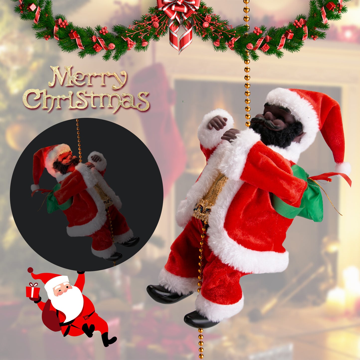 Electric Christmas Santa Claus Climbing Rope Ladder Musical Toy Xmas Gift Decor