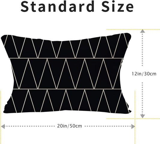 Set of 4 Decorative Geometric 12 X 20 Inches Throw Pillow Covers - Modern Pattern Linen Rectangle Pillow Cushion Case for Sofa Couch Bed Home Outdoor Car (12" X 20", Black)