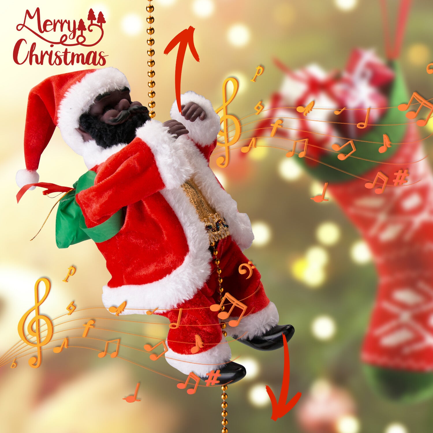 Electric Christmas Santa Claus Climbing Rope Ladder Musical Toy Xmas Gift Decor