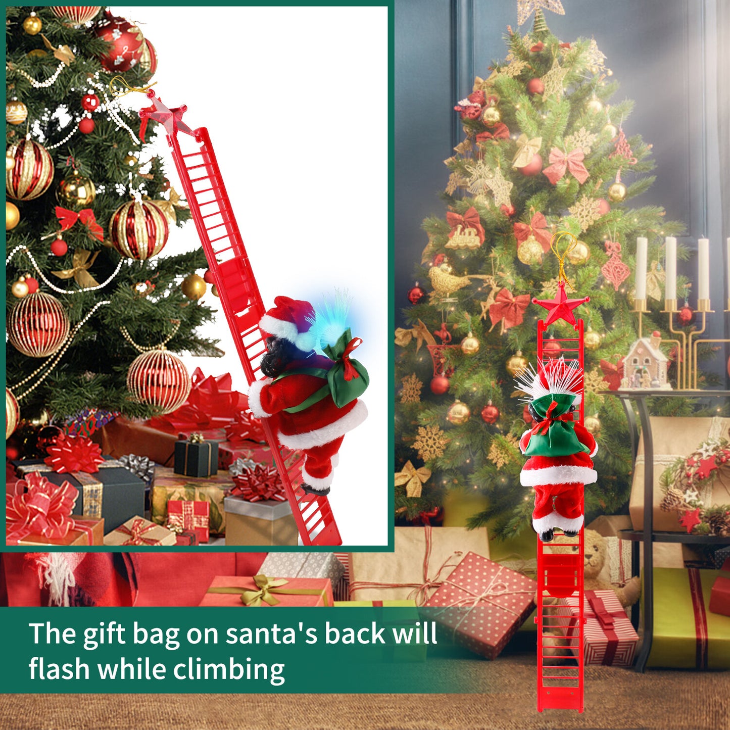 Electric Christmas Santa Claus Climbing Rope Ladder Musical Toy Xmas Gift Decor