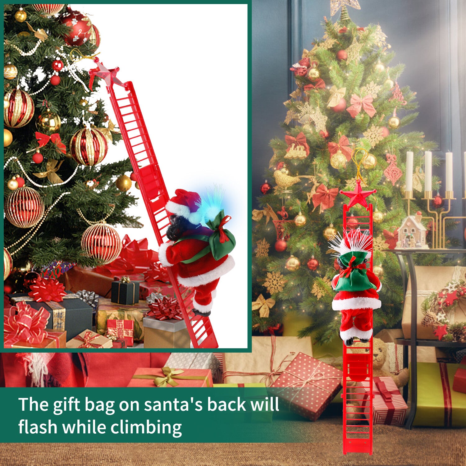 Electric Christmas Santa Claus Climbing Rope Ladder Musical Toy Xmas Gift Decor