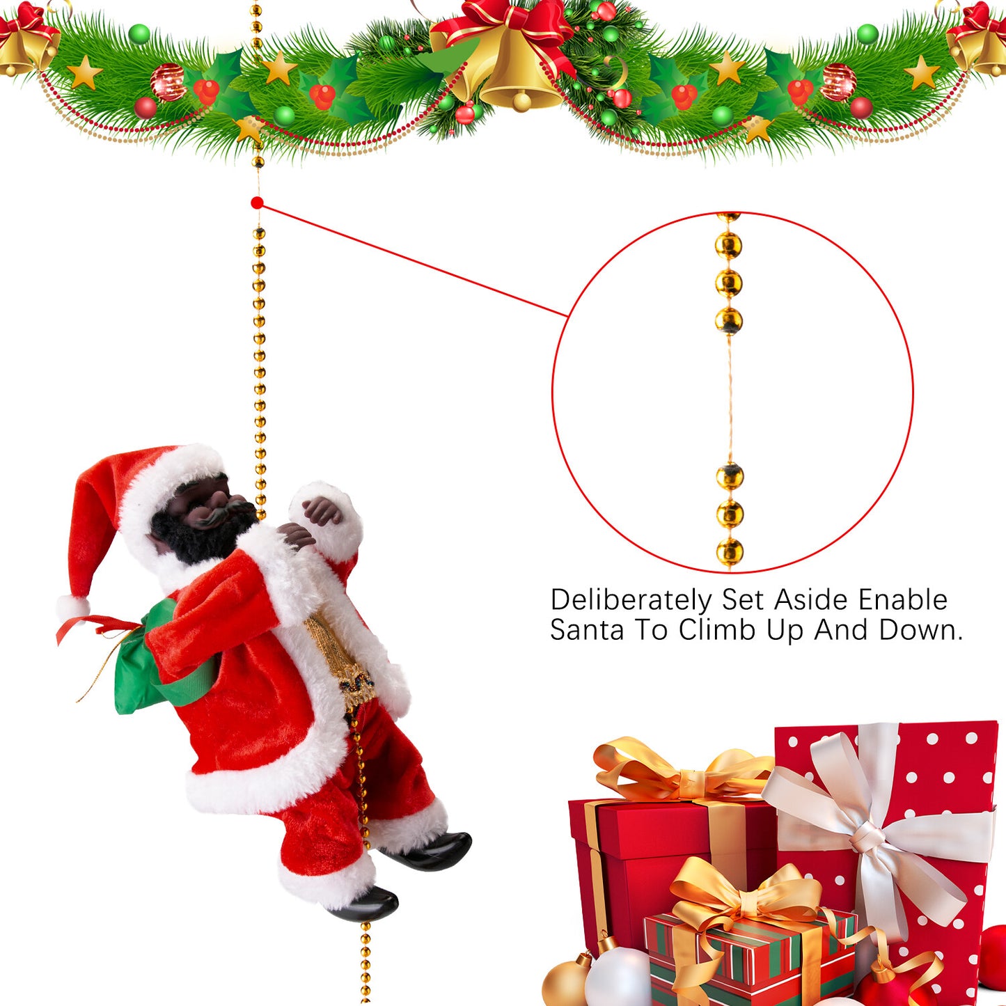 Electric Christmas Santa Claus Climbing Rope Ladder Musical Toy Xmas Gift Decor