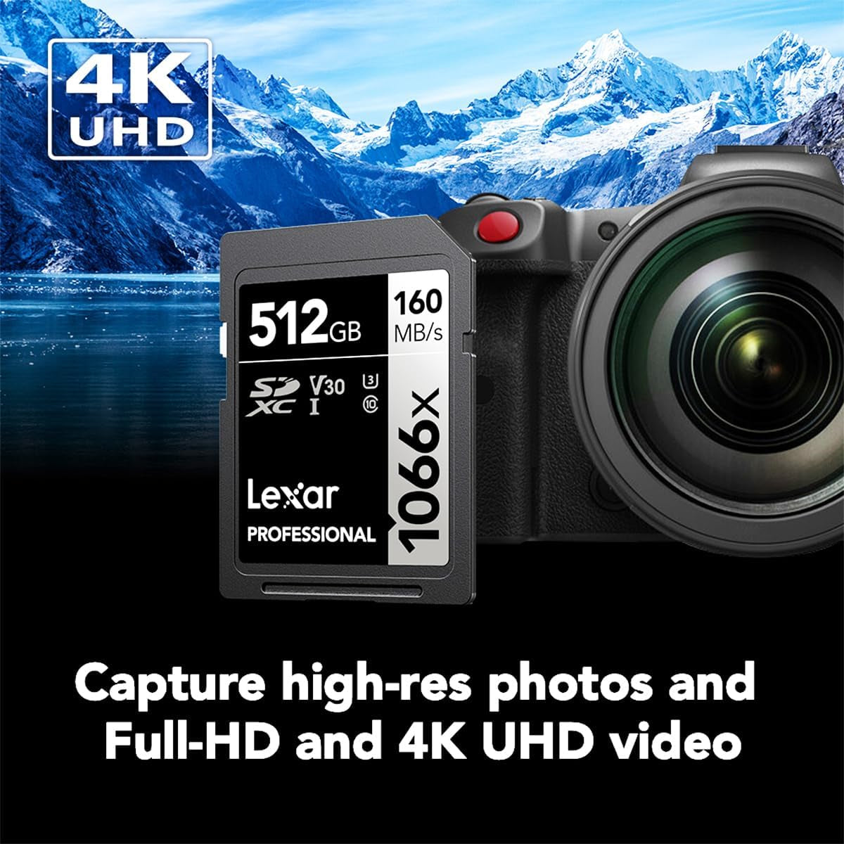 512GB Professional 1066X SD Card, UHS-I, C10, U3, V30, Full HD, 4K, up to 160Mb/S Read SDXC Memory Card, for DSLR & Mirrorless Cameras (LSD1066512G-BNNNU)