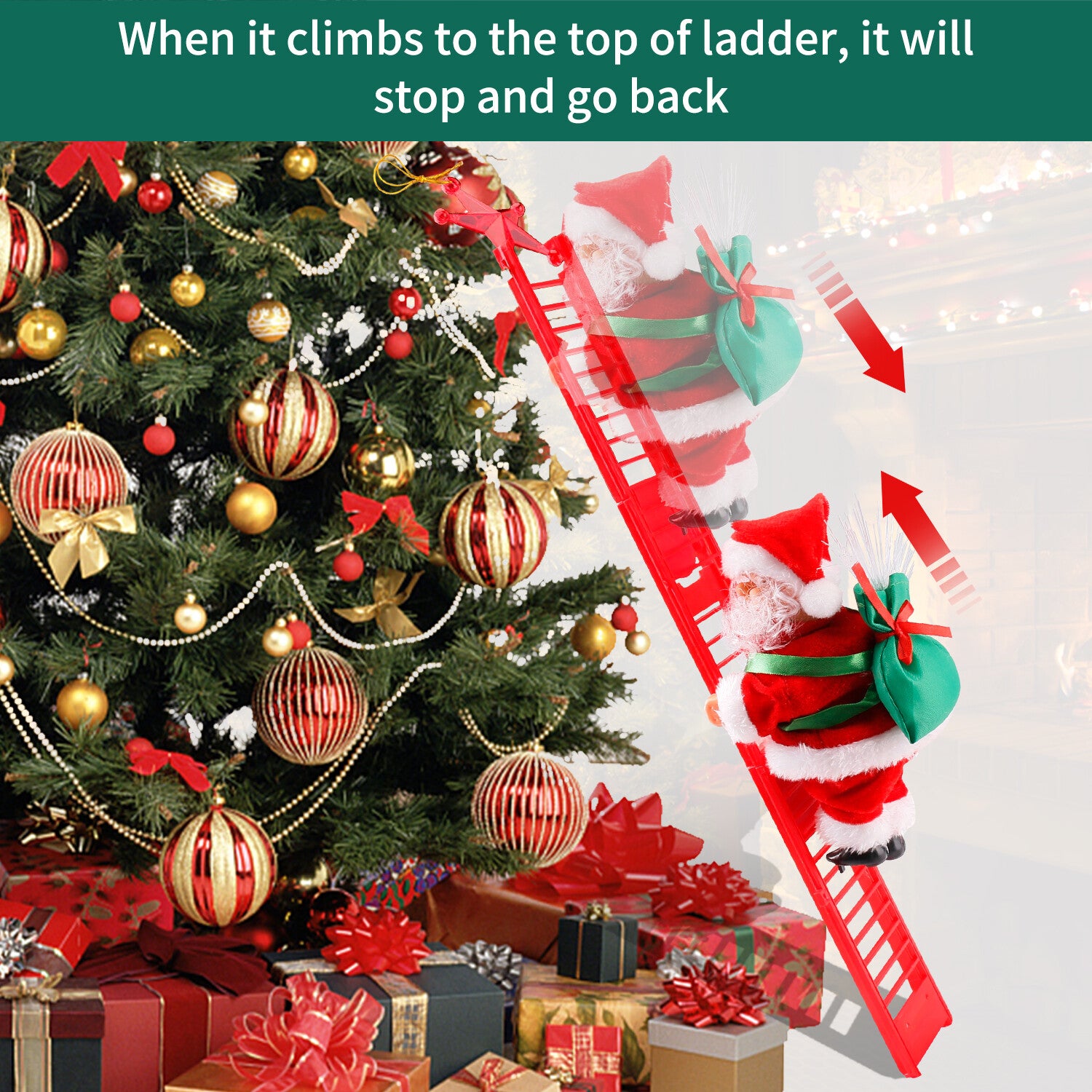 Electric Christmas Santa Claus Climbing Rope Ladder Musical Toy Xmas Gift Decor