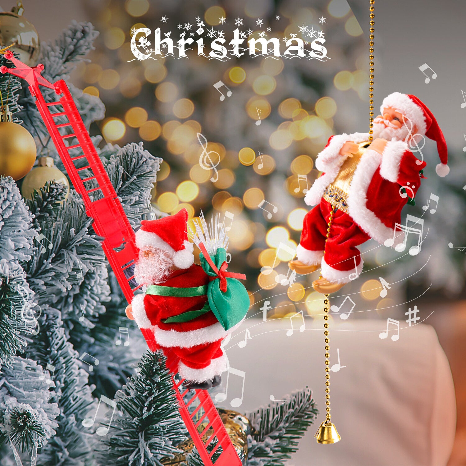 Electric Christmas Santa Claus Climbing Rope Ladder Musical Toy Xmas Gift Decor