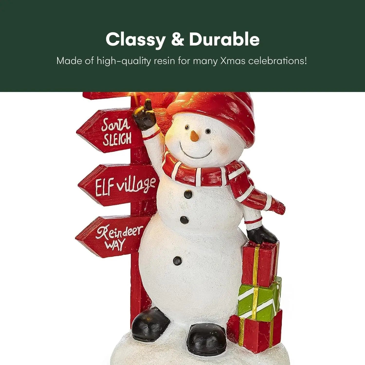 Christmas Snowman Decor with Hot Cocoa Signpost Christmas Figurines Resin Snowman Lighted Decorations LED Holiday Light up Snowman Indoor Festive Fiber Optic Decorations