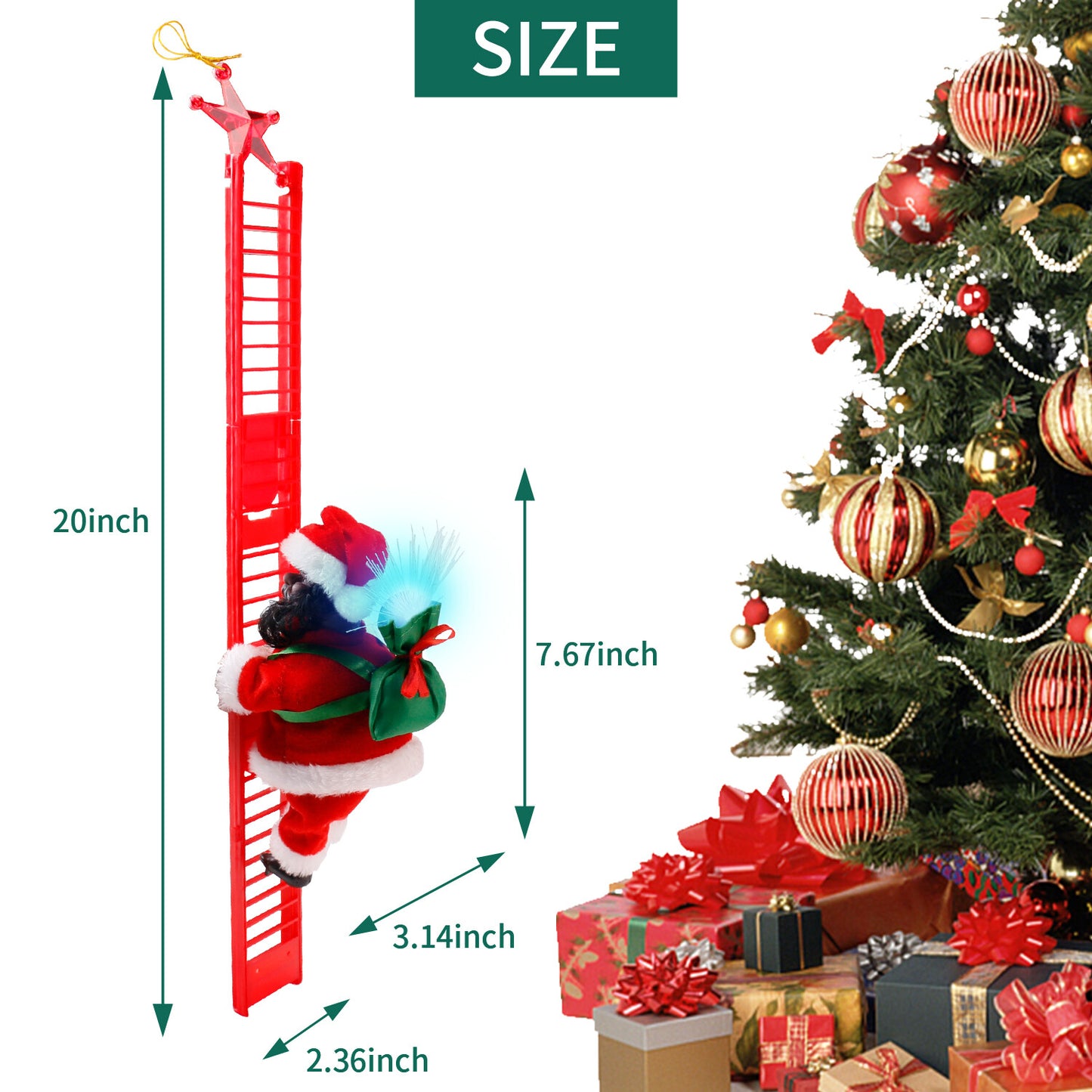 Electric Christmas Santa Claus Climbing Rope Ladder Musical Toy Xmas Gift Decor