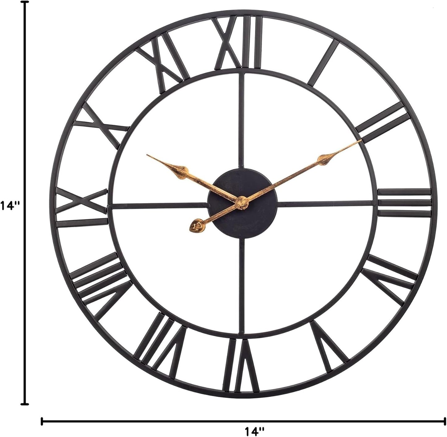 14 Inch Vintage Black Roman Wall Clock, Battery Operated, Silent, Ideal for Living Room, Kitchen, Patio - Black