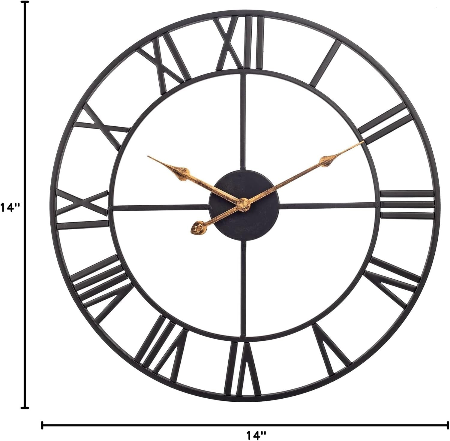 14 Inch Vintage Black Roman Wall Clock, Battery Operated, Silent, Ideal for Living Room, Kitchen, Patio - Black