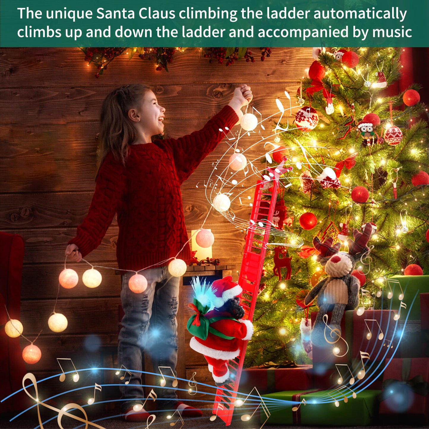 Electric Christmas Santa Claus Climbing Rope Ladder Musical Toy Xmas Gift Decor