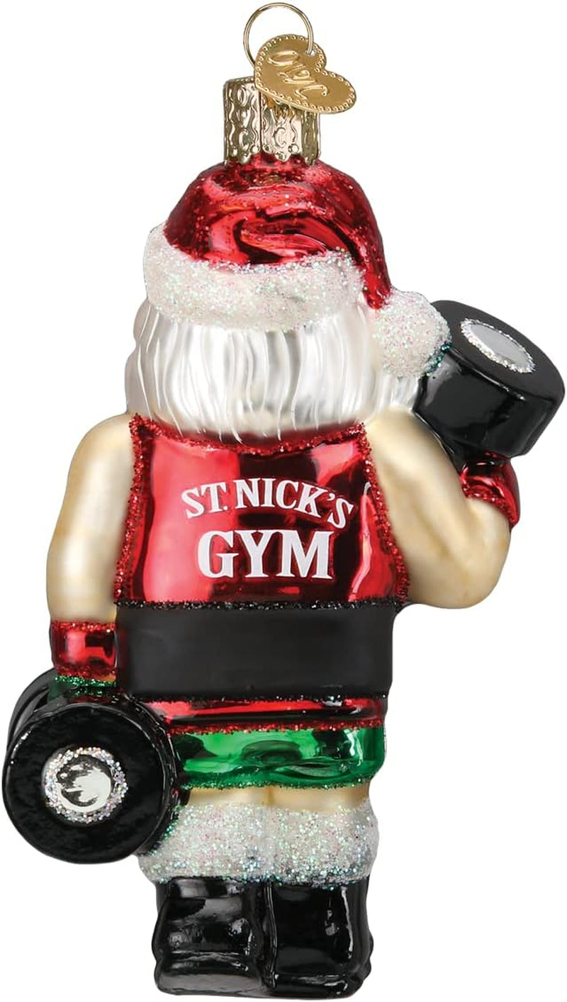Bodybuilder Santa Glass Blown Ornament for Christmas Tree, Handcrafted Holiday Decoration, Santa Collection