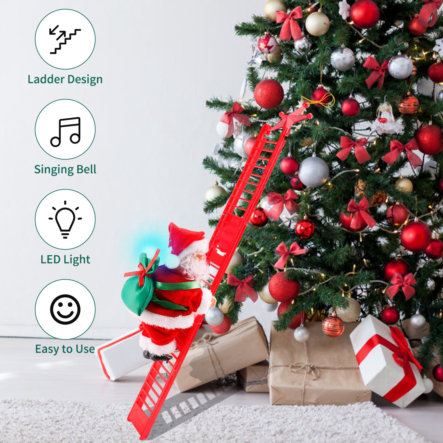 Electric Christmas Santa Claus Climbing Rope Ladder Musical Toy Xmas Gift Decor