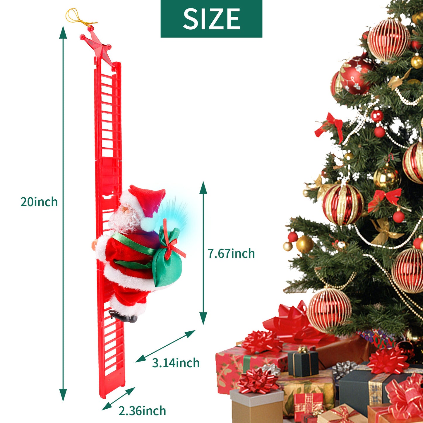 Electric Christmas Santa Claus Climbing Rope Ladder Musical Toy Xmas Gift Decor