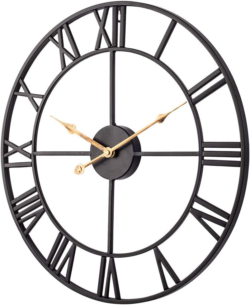 14 Inch Vintage Black Roman Wall Clock, Battery Operated, Silent, Ideal for Living Room, Kitchen, Patio - Black