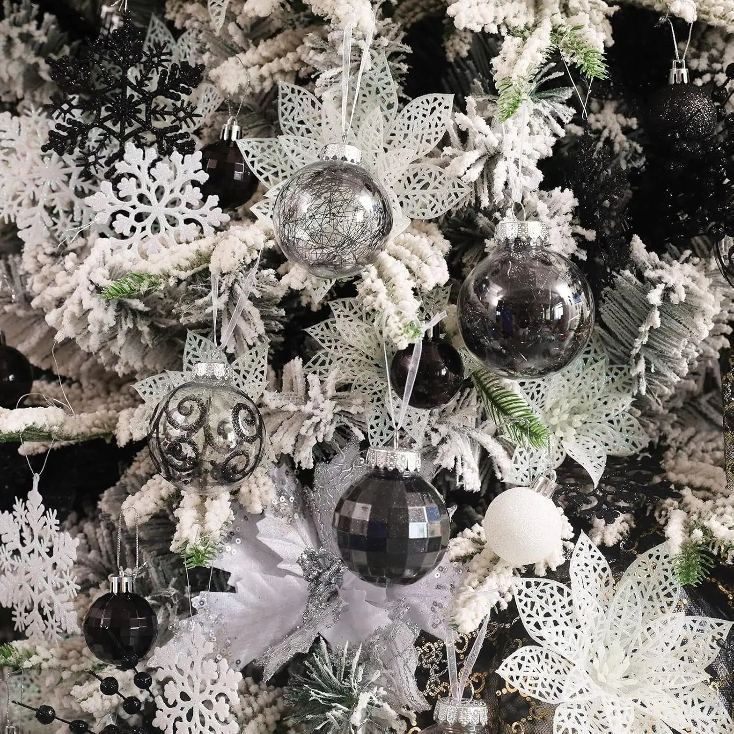 Christmas Ball Ornaments Shatterproof Clear Large Plastic Hanging Ball Decorative Baubles Set with Stuffed Delicate Decorations (Multi-Size, Black)