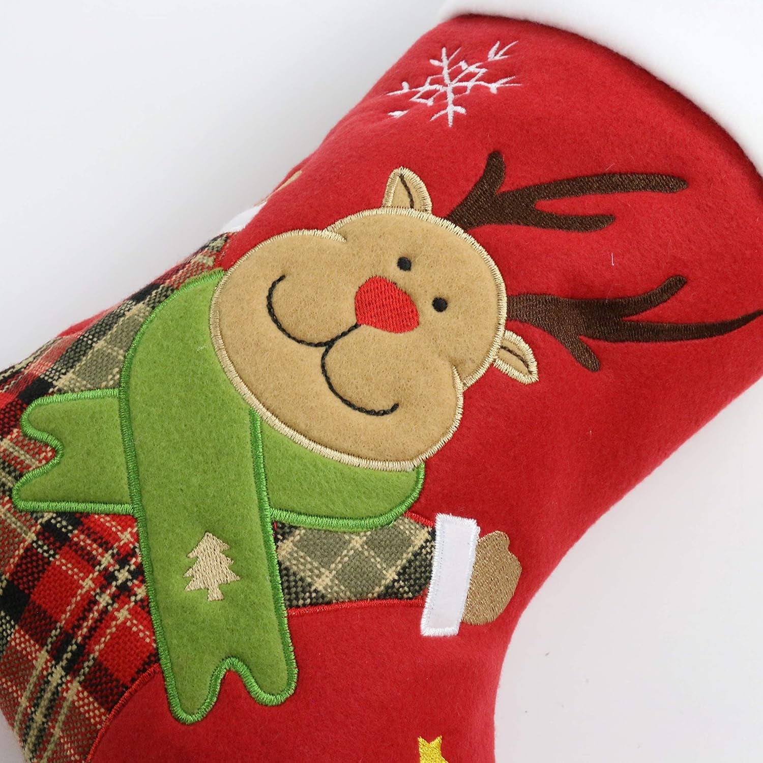 Christmas Stockings Set of 4 Soft Patterned Santa Claus Animals Socks for Assorted Xmas Tree Hanging Decorations Party Ornaments Gifts Kids