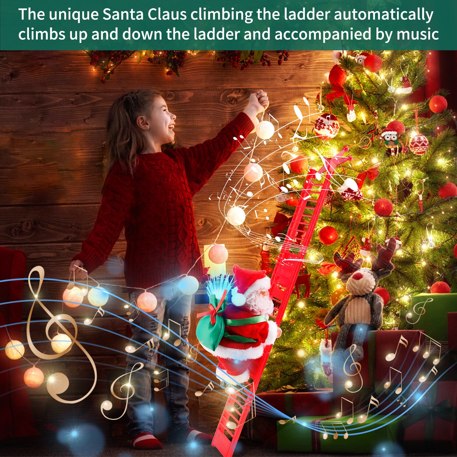 Electric Christmas Santa Claus Climbing Rope Ladder Musical Toy Xmas Gift Decor
