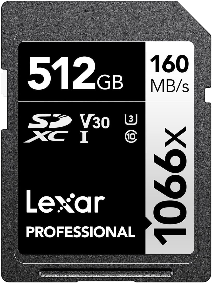 512GB Professional 1066X SD Card, UHS-I, C10, U3, V30, Full HD, 4K, up to 160Mb/S Read SDXC Memory Card, for DSLR & Mirrorless Cameras (LSD1066512G-BNNNU)
