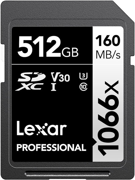 512GB Professional 1066X SD Card, UHS-I, C10, U3, V30, Full HD, 4K, up to 160Mb/S Read SDXC Memory Card, for DSLR & Mirrorless Cameras (LSD1066512G-BNNNU)