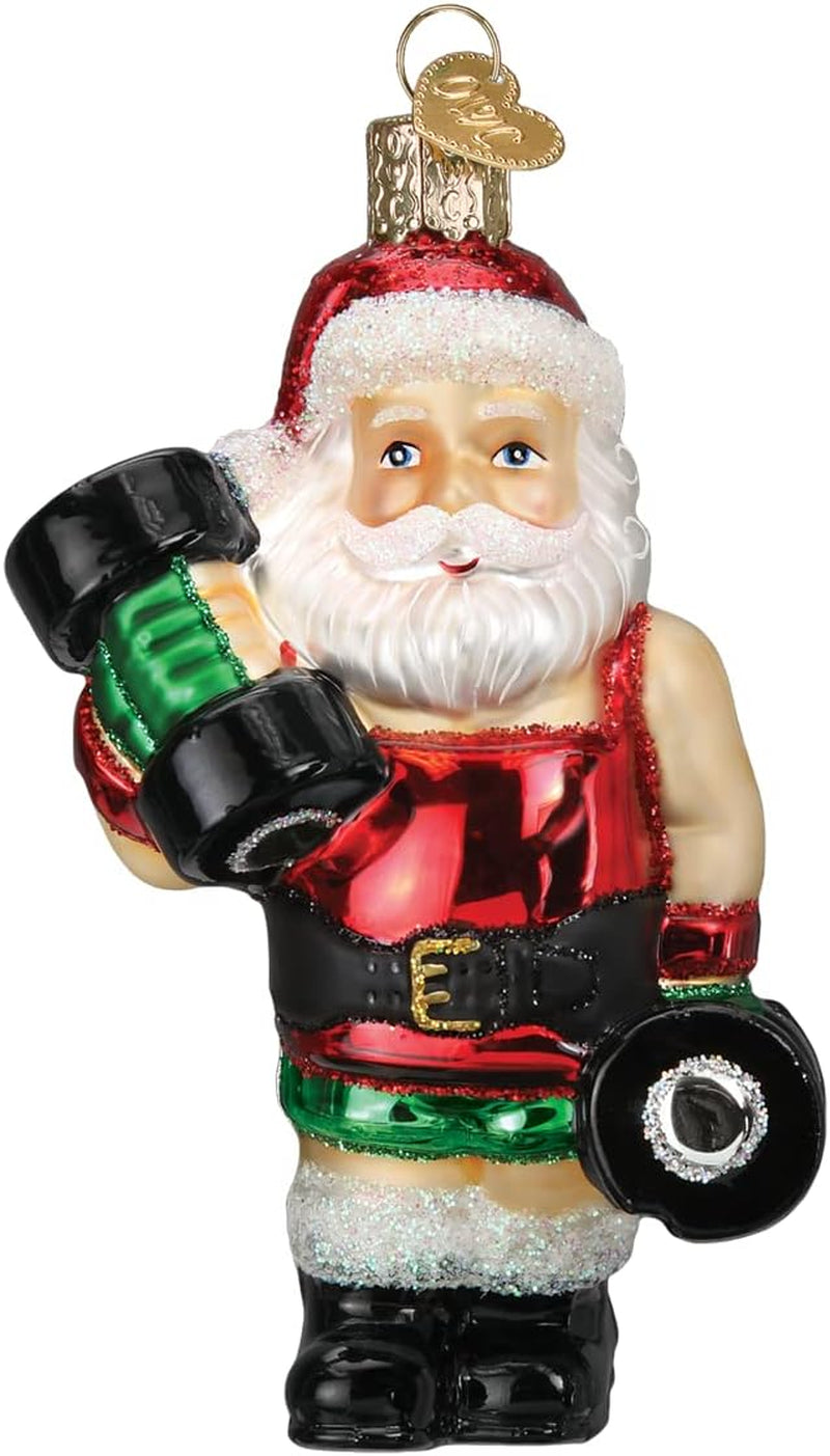 Bodybuilder Santa Glass Blown Ornament for Christmas Tree, Handcrafted Holiday Decoration, Santa Collection