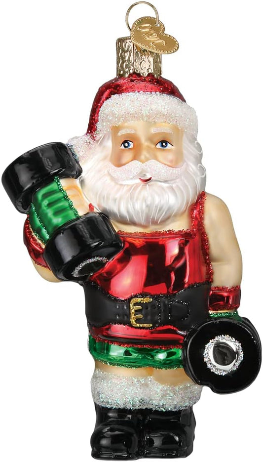 Bodybuilder Santa Glass Blown Ornament for Christmas Tree, Handcrafted Holiday Decoration, Santa Collection