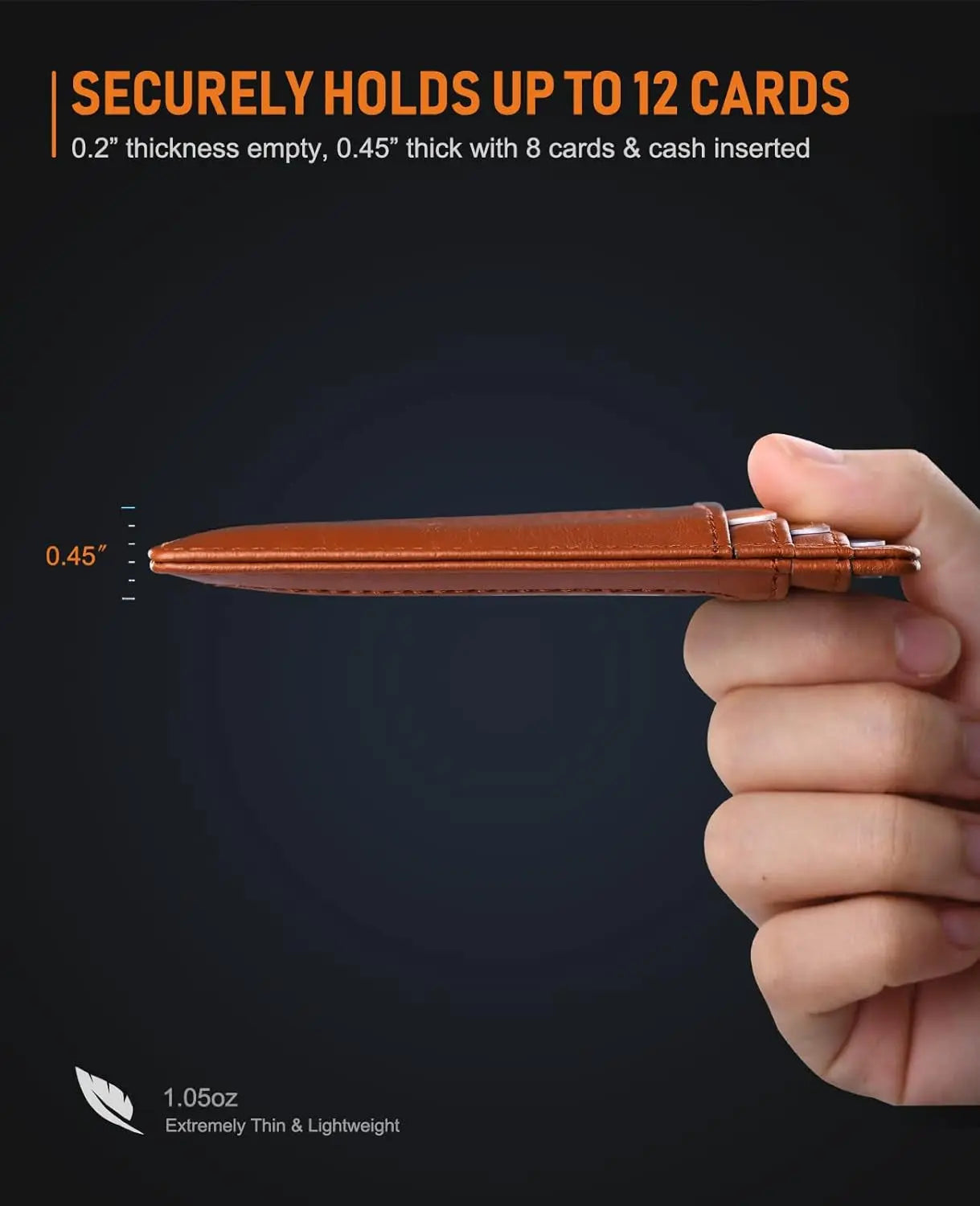 Slim Minimalist Front Pocket RFID Blocking Leather Wallets for Men and Women - Alaska Brown