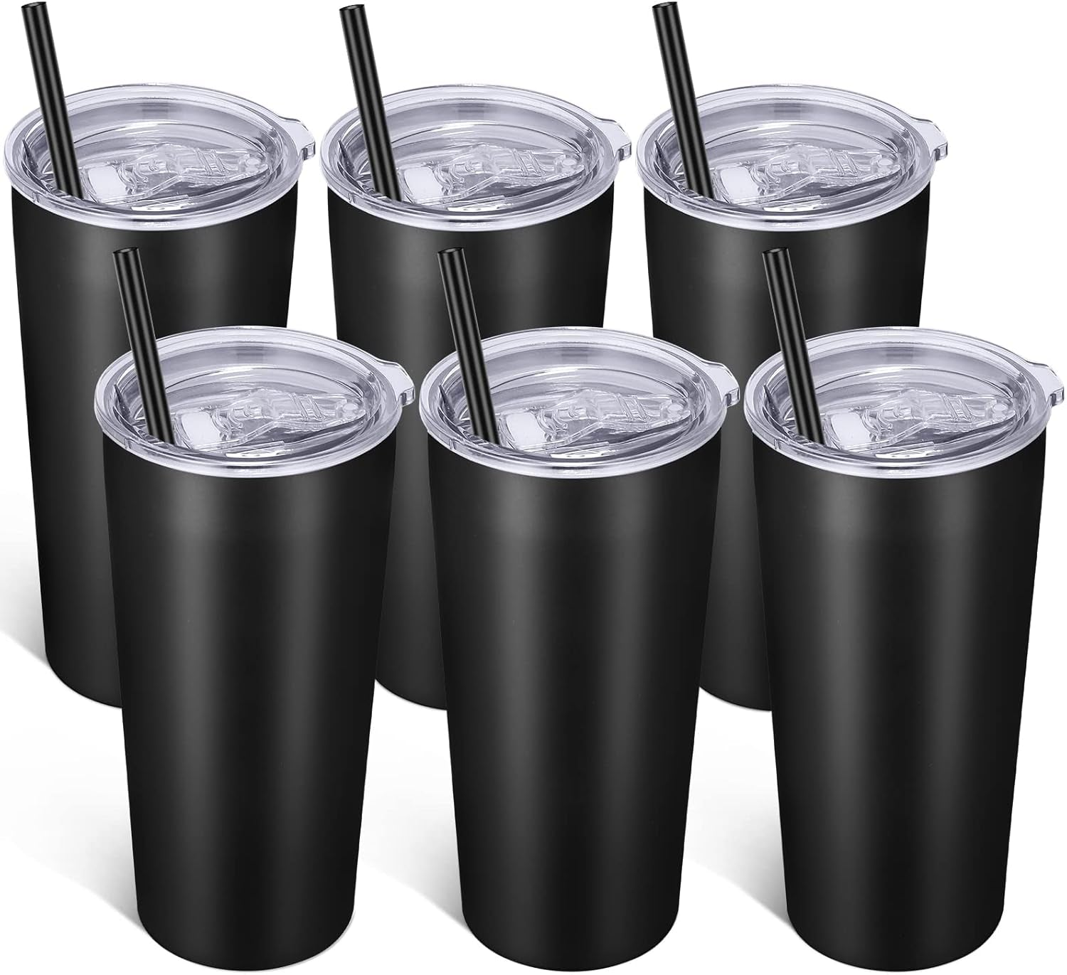 20Oz Tumbler Bulk with Lid and Straw 6 Pack, Stainless Steel Vacuum Insulated Tumbler, Double Wall Coffee Cup Travel Mug, Black