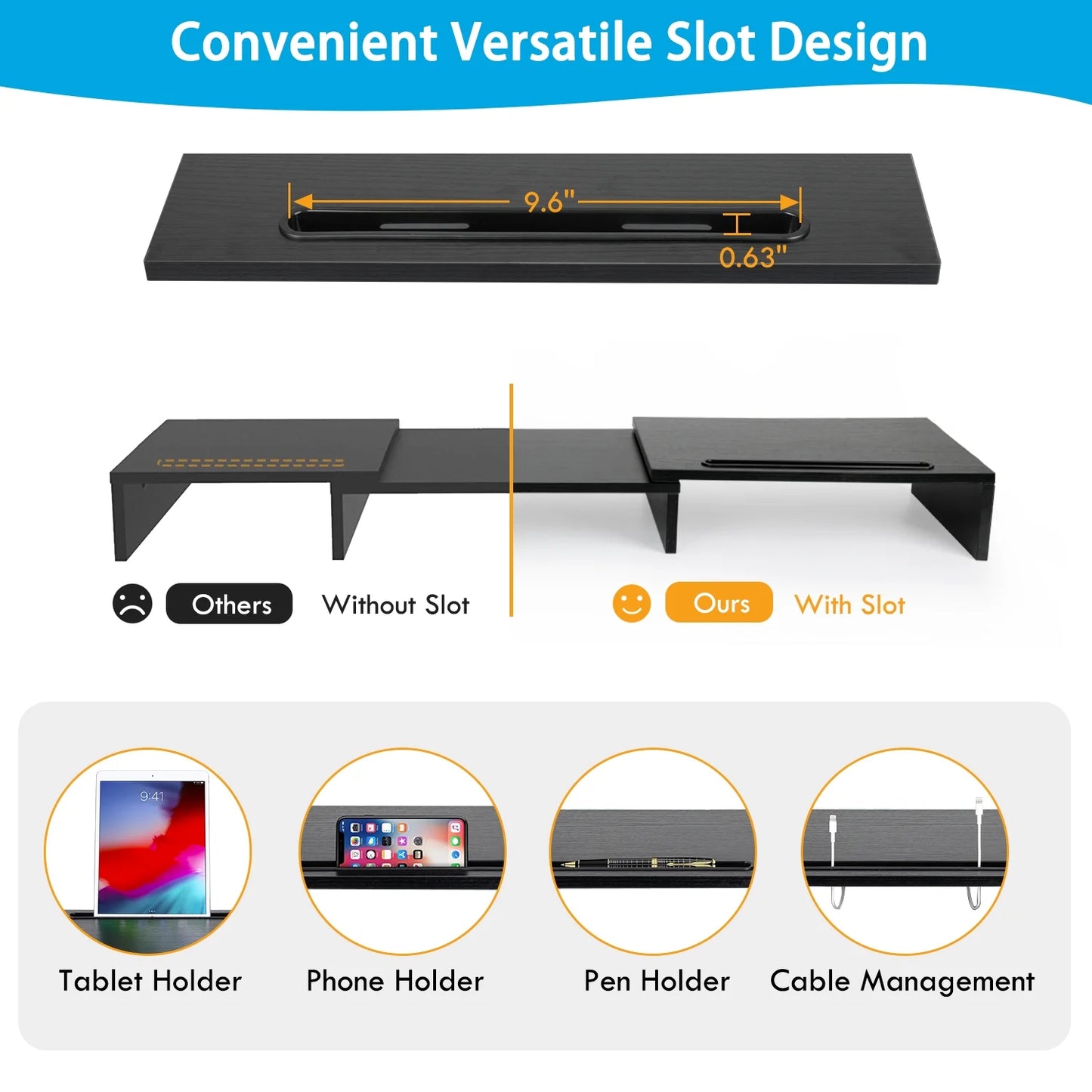 Dual Monitor Stand Riser with Adjustable Length & Angle, Multifunctional Double Monitor Riser with 2 Slot for PC, Computer