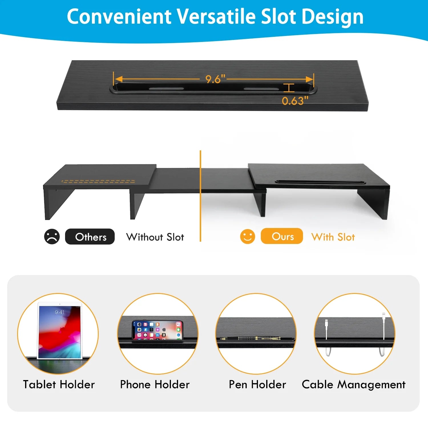 Dual Monitor Stand Riser with Adjustable Length & Angle, Multifunctional Double Monitor Riser with 2 Slot for PC, Computer