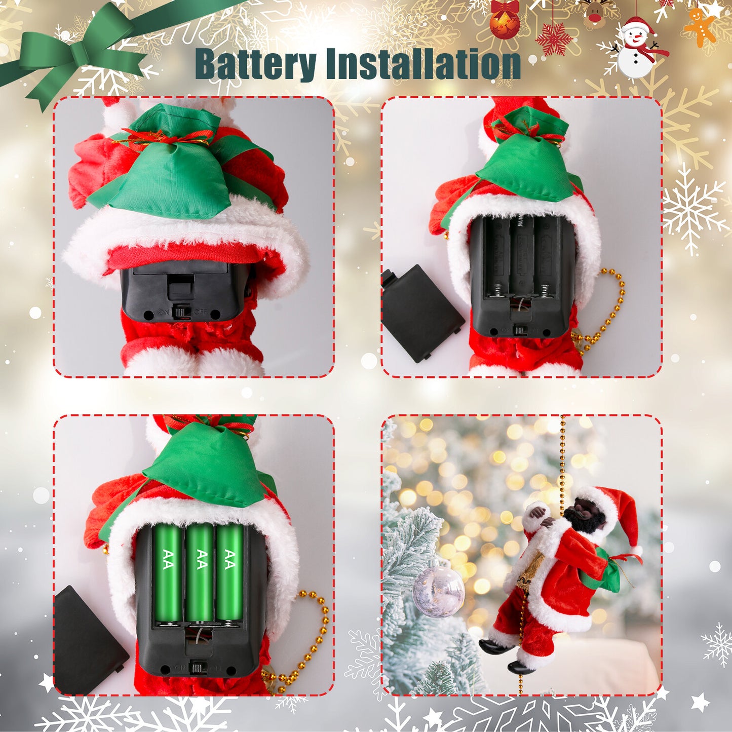 Electric Christmas Santa Claus Climbing Rope Ladder Musical Toy Xmas Gift Decor