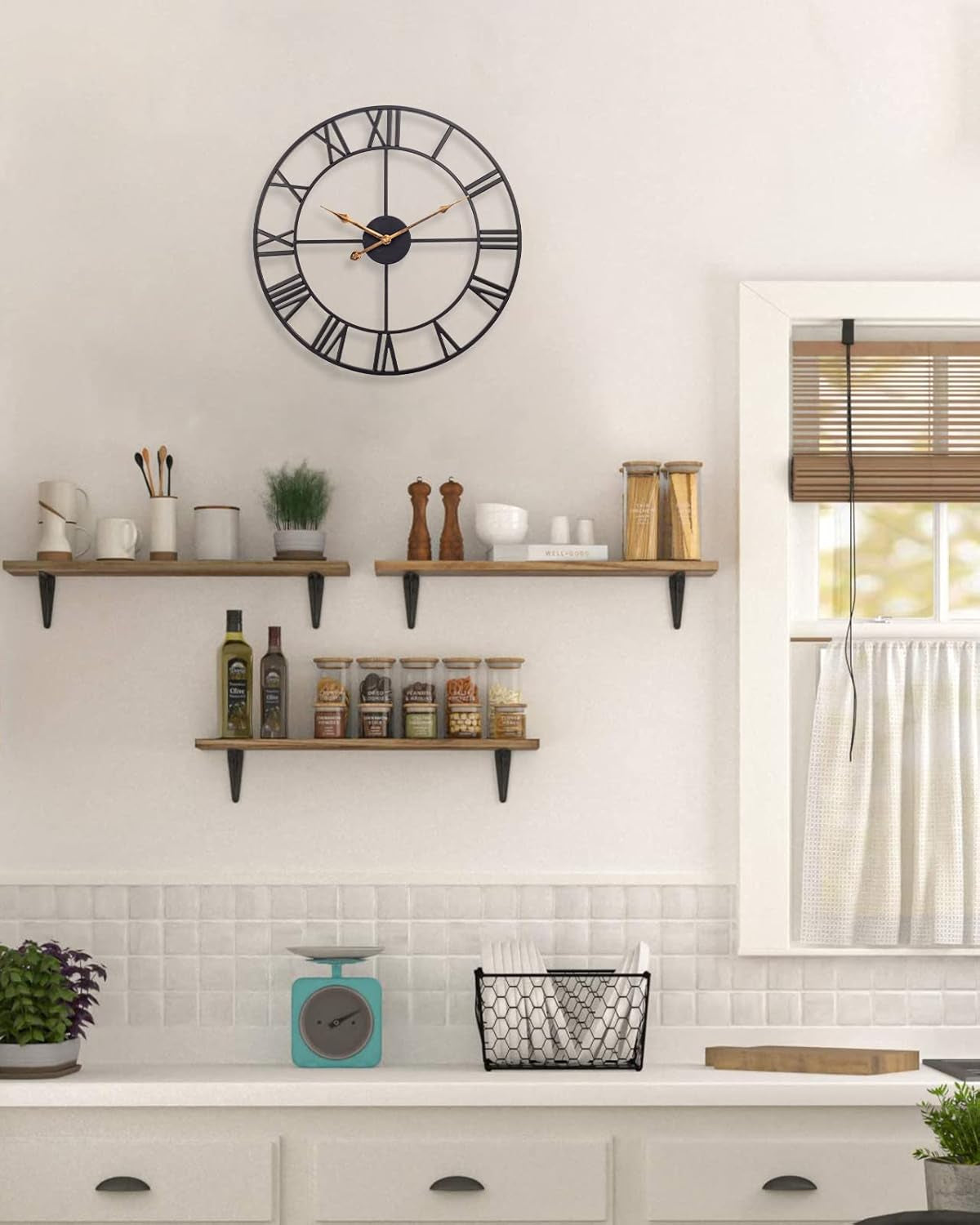 14 Inch Vintage Black Roman Wall Clock, Battery Operated, Silent, Ideal for Living Room, Kitchen, Patio - Black