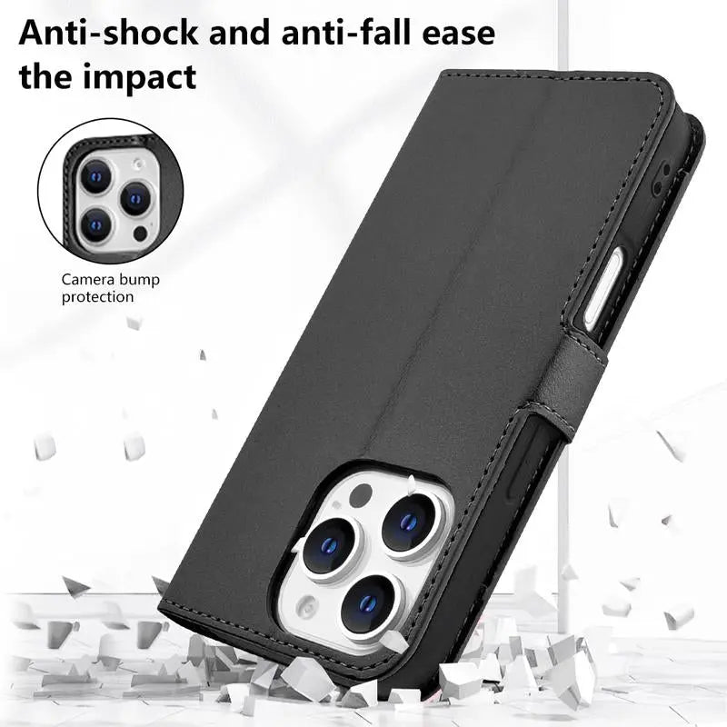 Happydeal Bi-Fold High Quality Synthetic Leather Wallet Credit Card Holder Stand Cover Case with Strap for Apple Iphone 16 Pro MAX