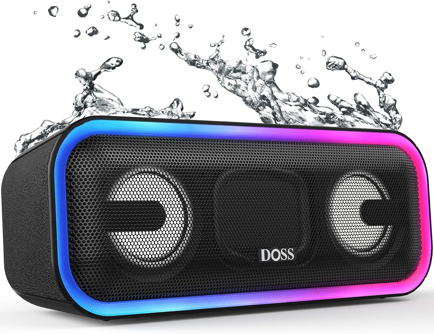 Soundbox Pro+ Bluetooth Speaker, Immersive 24W Stereo Sound with Booming Bass, IPX6 Waterproof, 15H Playtime, Mixed Colors Lights, Christmas and White Elephant Gift for Adults, Men, Women-Black