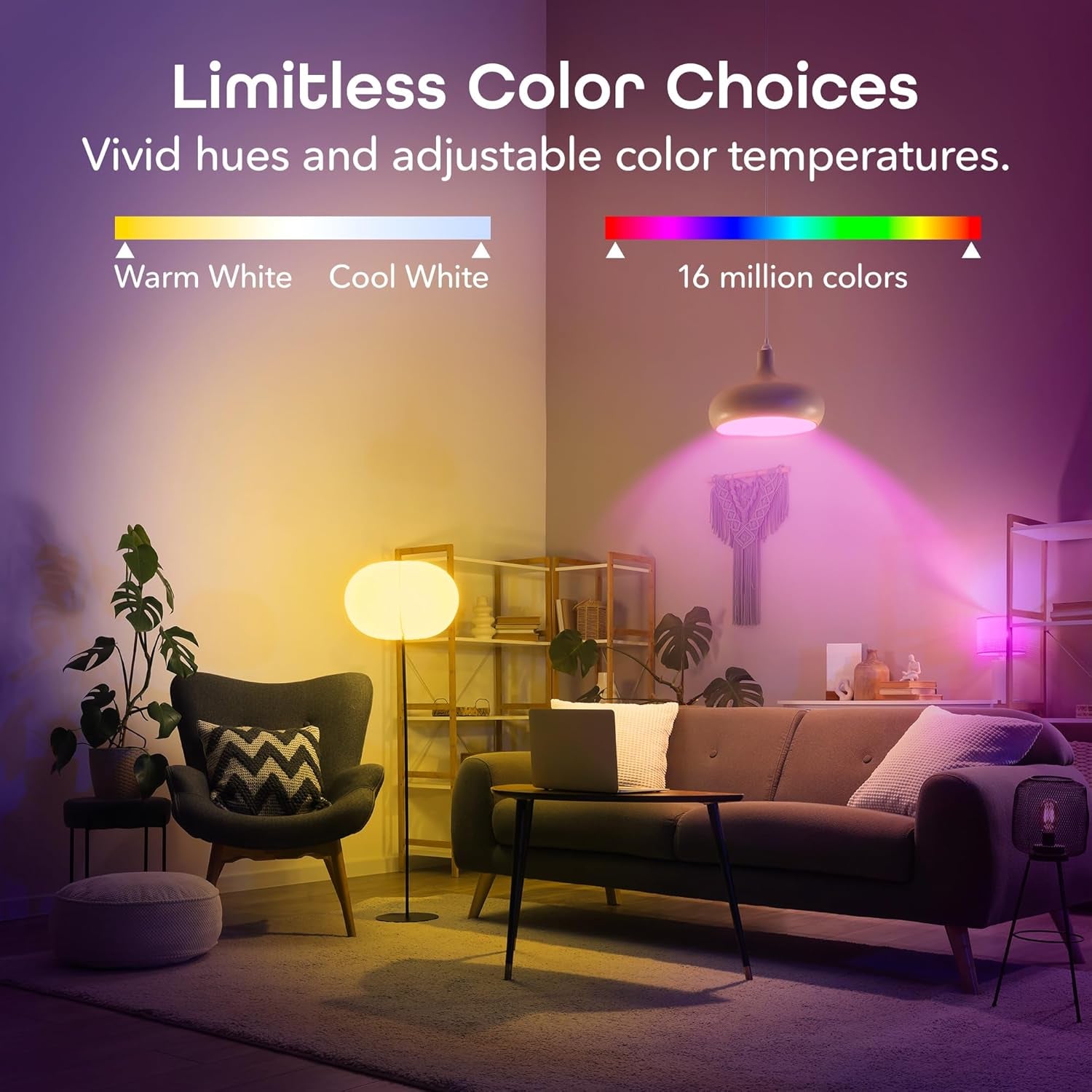 Prisma plus 800 Dimmable Smart Light Bulbs with 2.4 Ghz Wi-Fi Connectivity – Color-Changing & Tunable White, A19 LED Smart Bulb – Compatible with Alexa & Google, 2-Pack
