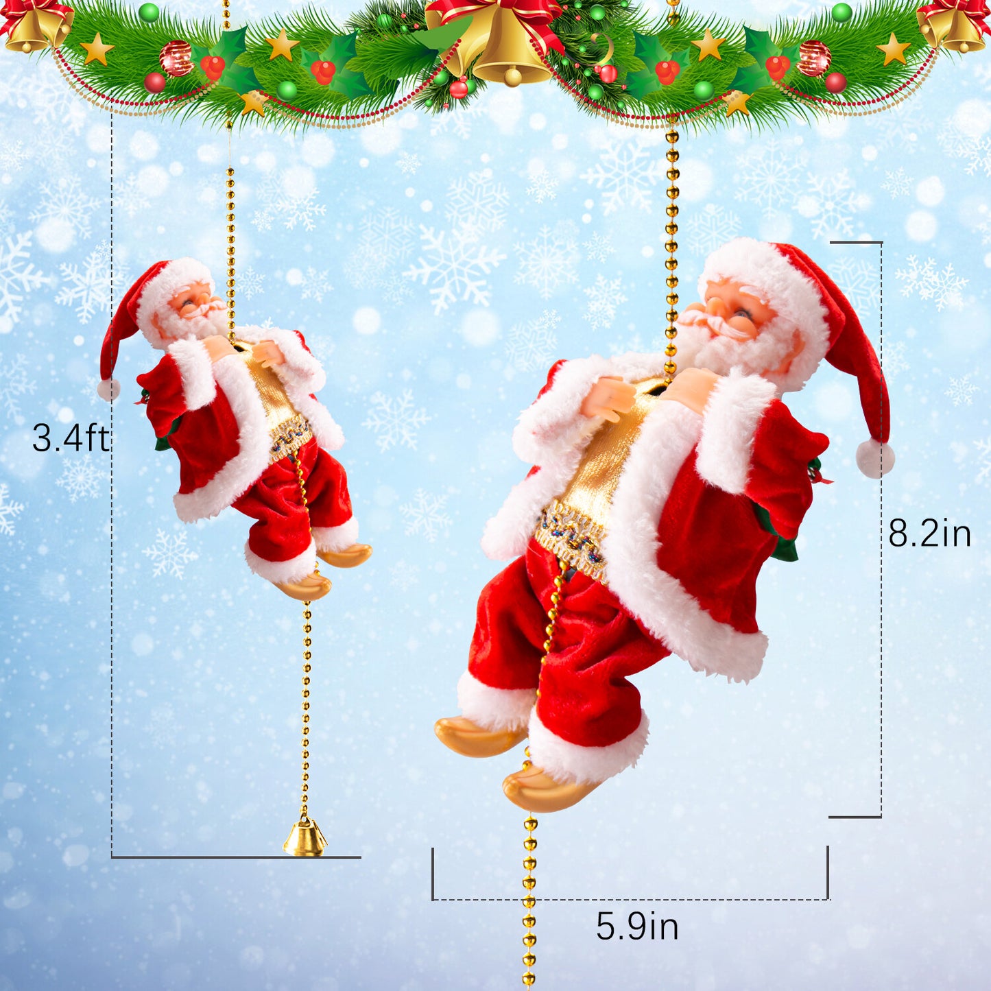 Electric Christmas Santa Claus Climbing Rope Ladder Musical Toy Xmas Gift Decor
